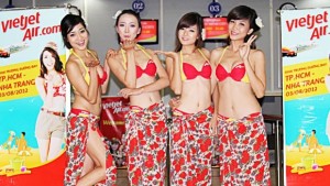 VietJet is known for its young and attractive flight attendants who wear bikinis on inaugural flights to beach locations.