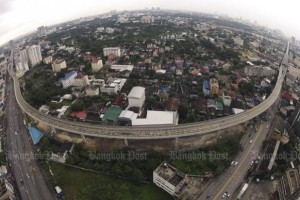 The aerial view of the Purple Line in Bang Yai area of Nonthaburi. 