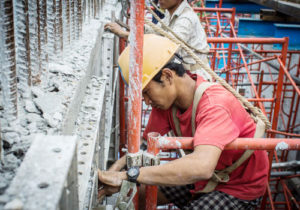 A construction worker on site in Yangon
