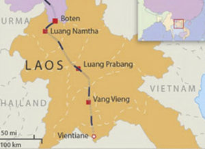 Route of the Boten-Vientiane high-speed rail link through Laos