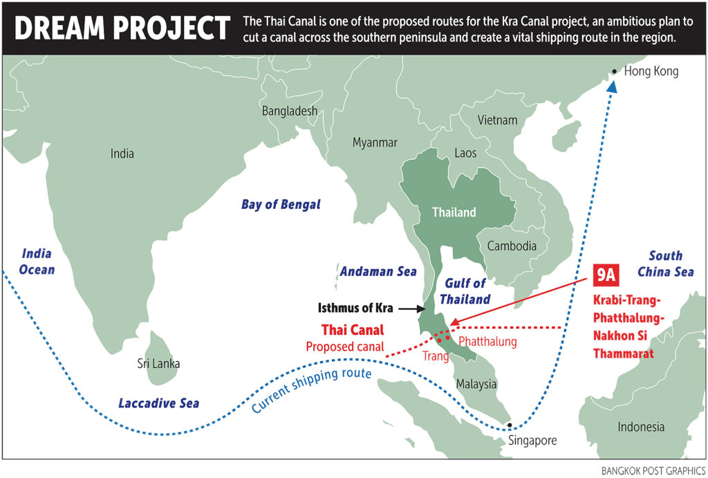 Controversial 120-kilometre Thai Canal project between Andaman Sea and Gulf of Thailand back in 